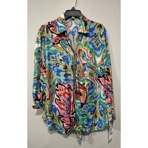 Calessa Woman's NWT Xl Button Down Tie  Front Blouse Floral Print